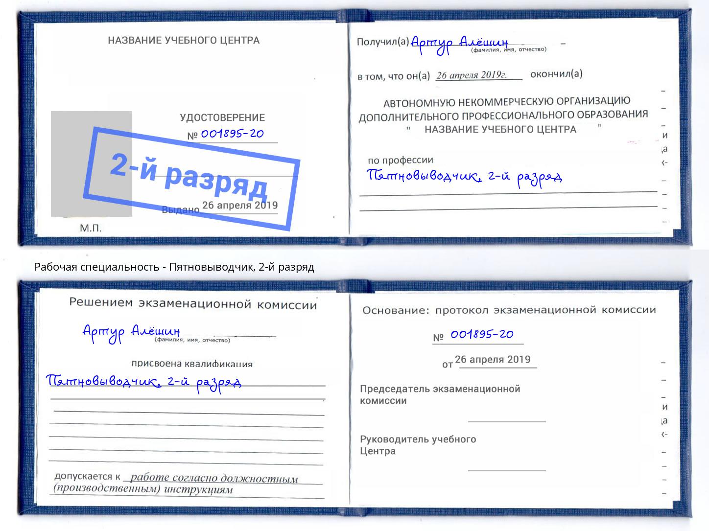 корочка 2-й разряд Пятновыводчик Жигулёвск